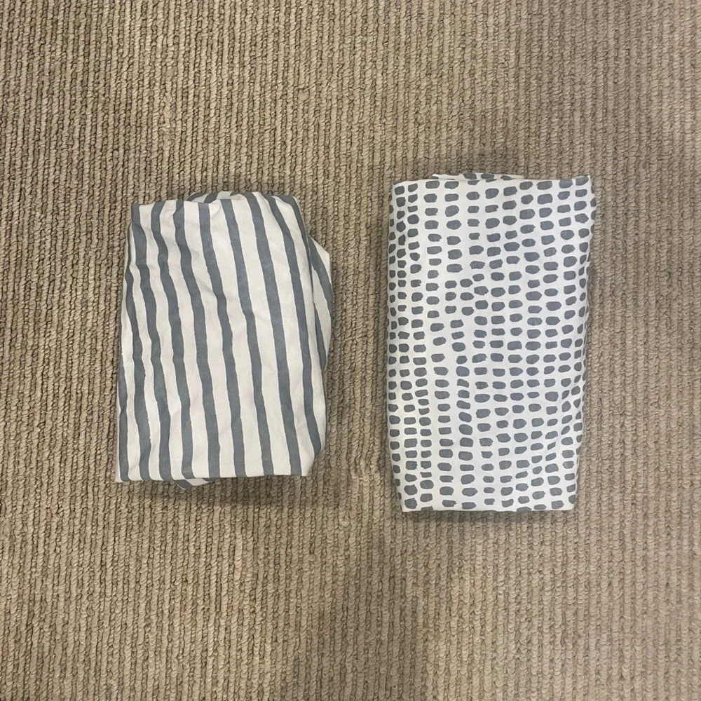 Set of Four Baby Bassinet Sheets with Whale and Striped Patterns. 2 Waterproof.
